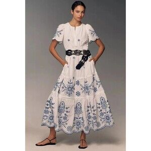 Anthropologie The Somerset Maxi Dress: Eyelet Edition White Embroidered Sz S